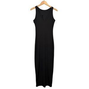 Black Ribbed V‎ Neck Sleeveless Maxi Dress Bodycon Tank Style Black